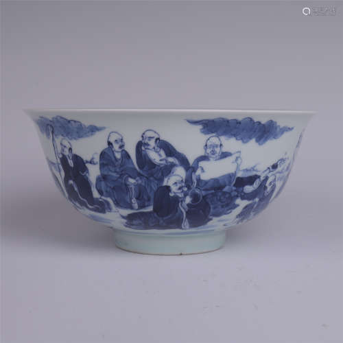 CHINESE PORCELAIN BLUE AND WHITE LOHAN BOWL