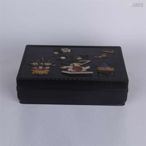 CHINESE GEM STONE INLAID ROSEWOOD BOX