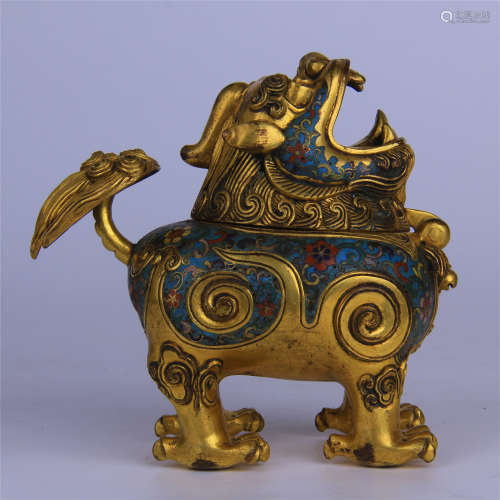 CHINESE CLOISONNE BEAST INCENSE CAGE