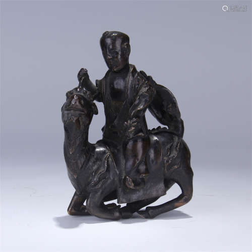 CHINESE BRONZE MAN ON BACK OF CAMEL