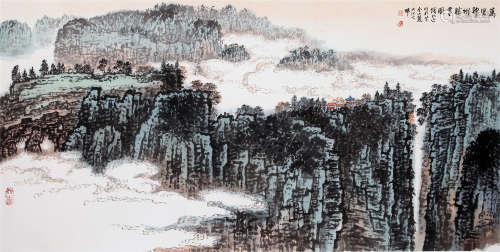 CHINESE SCROLL PAINTING OF MOUNTAIN VIEWS WITH NOTABLE SPECIALIST CERTIFICATE