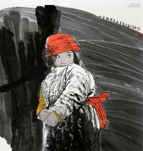 CHINESE SCROLL PAINTING OF TIBETAN GIRL WITH PUBLICATIO0N
