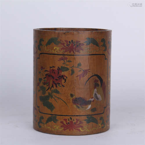 CHINESE COLOR PAINTED LACQUER BRUSH POT