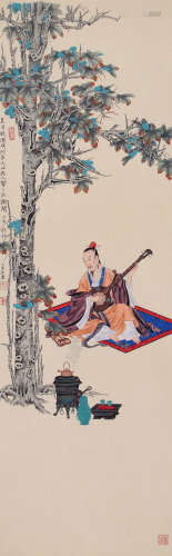 CHINESE SCROLL PAINTING OF MAN UNDER TREE