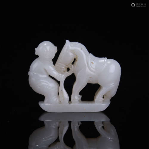 CHINESE WHITE JADE BOY WITH HORSE