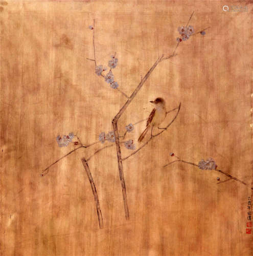 CHINESE SCROLL PAINTING OF BIRD AND FLOWER WITH PUBLICATON