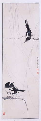 CHINESE SCROLL PAINTING OF THREE GASPIE