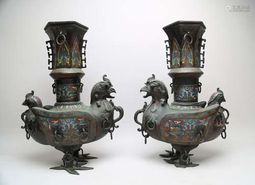 19th c. A Pair of chinese cloisonne vases