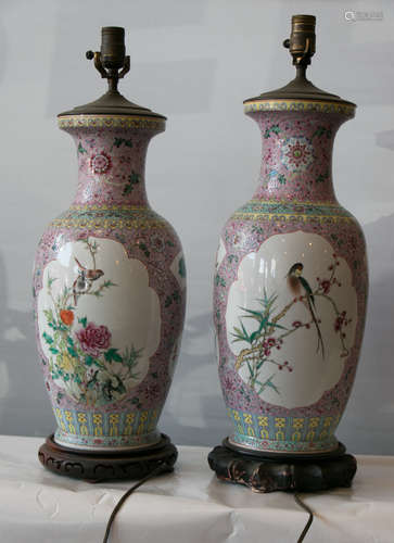 A pair of chinese famille rose vases