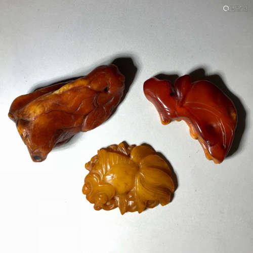 Three old beeswax carved decorations
