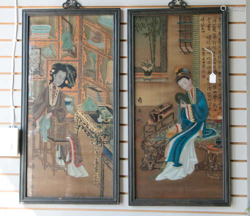 A pair of chinese glass painting