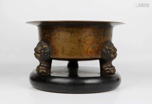 A chinese triple fool bronze incense