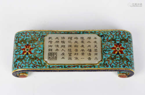 A chinese bronze set jade table