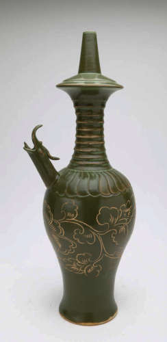 Green glazed and Engraved vase