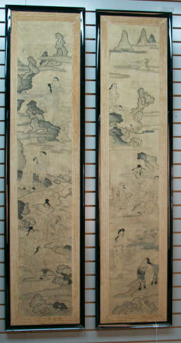A pair of rare and large framed panels