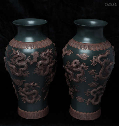 Pair of Asian zi-sand vases