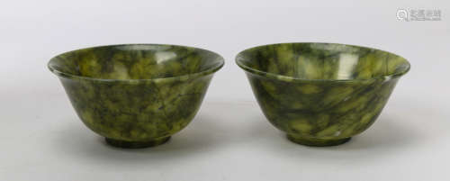 A pair of Qing dynasty green jade bowl