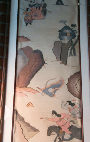 A pair of chinese silk tapestry panels