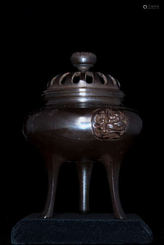 Japanese bronze tripot censer