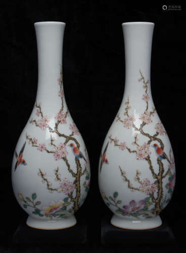 Pair of Chinese famille rose vases