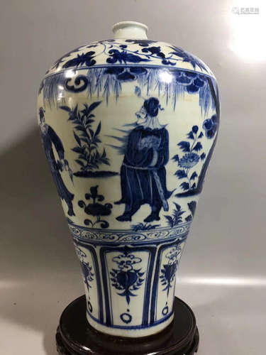 A BLUE AND WHITE FIGURE PATTERN MEI VASE