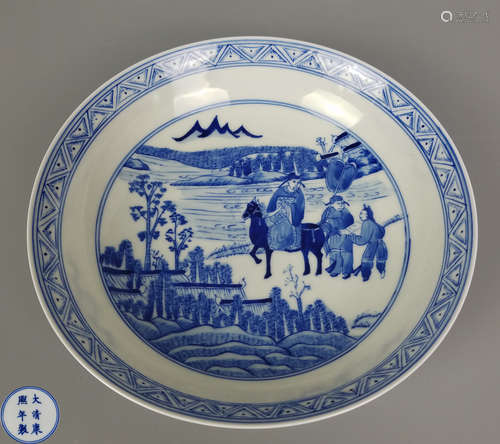 A BLUE AND WHITE FIGURE STORY PLATE