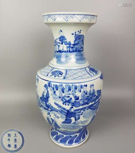 A BLUE AND WHITE FIGURE STORIES VASE