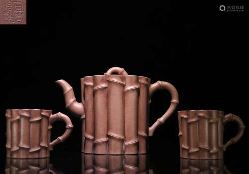 SET OF BAMBOO SHAPED HANDMADE TEAPOT