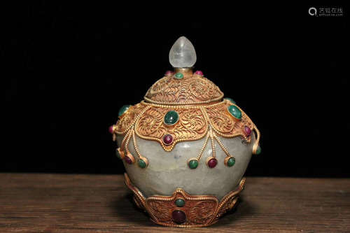 A GLIT-BRONZE CRYSTAL RELI JAR