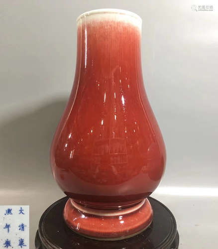 A RED GLAZE VASE WITH KANGXI MARK