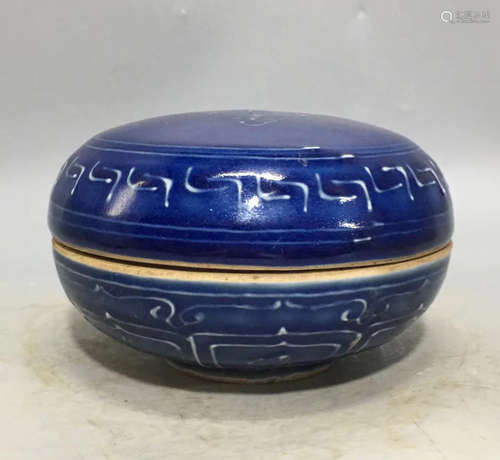 A BLUE GLAZED COVER BOX