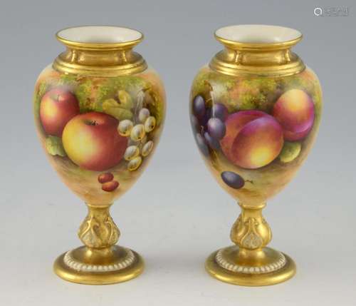 Royal Worcester pair ovoid pedestal vases painted