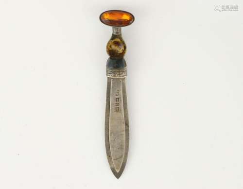 George V silver stone-set bookmark, in the form of