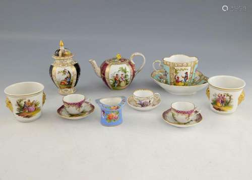 Three Dresden porcelain miniature cups and saucers