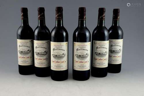 Six bottles of 2000 vintage Chateau Malineau Saint