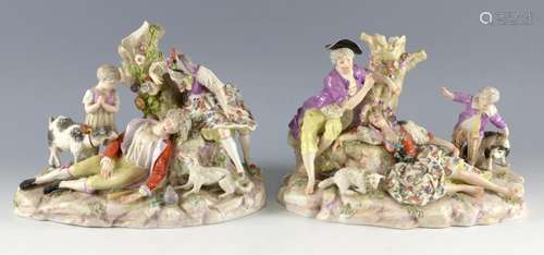 Two Meissen figural groups, both with reclining fi