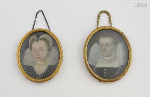 Two oval miniatures of Elizabethan ladies, 4cm x 3