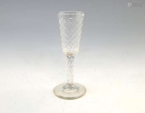 18th century ale glass with faceted bowl and stem,