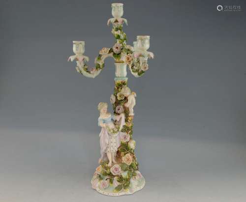 Dresden porcelain figural candelabrum, the column