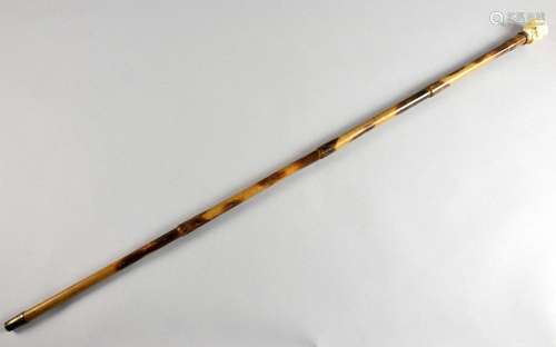 19th century bamboo walking stick with carved ivor