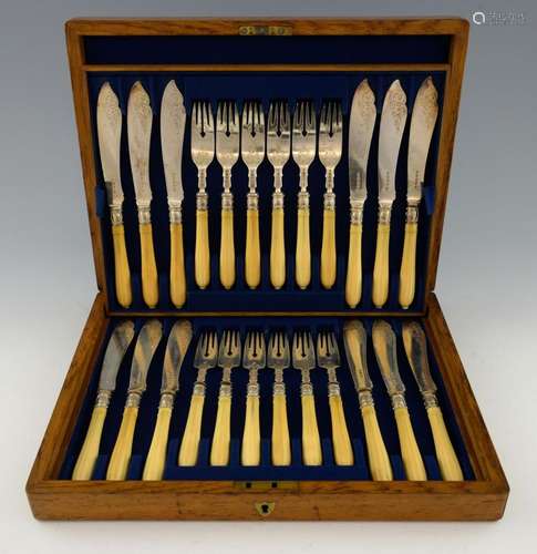 Set of twelve Victorian silver and ivory handled f