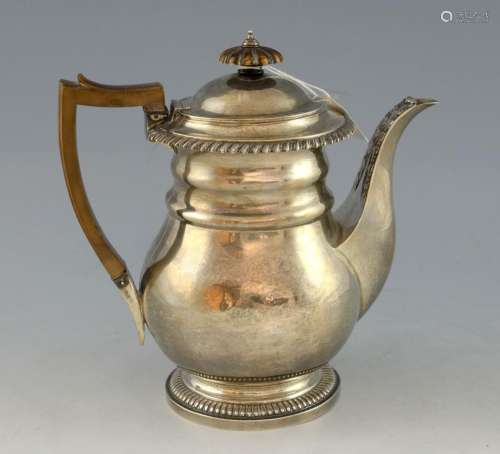 George IV silver teapot, with silver filter cover