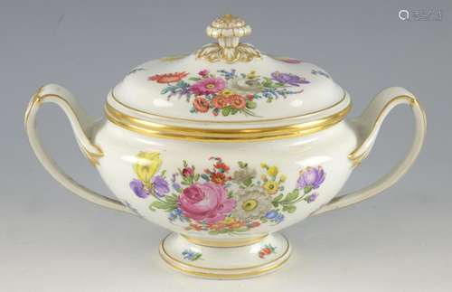 Dresden twin handled tureen and cover decorated wi