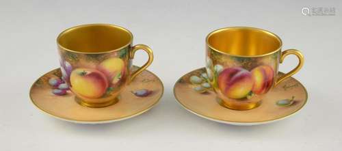 Pair Royal Worcester fruit painted cabinet cups an