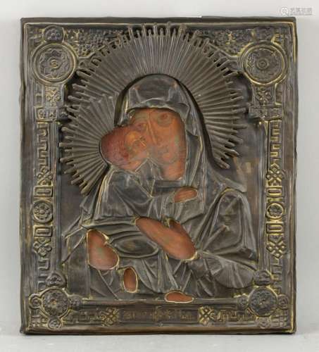 Icon of the Madonna and Child with metal oklad. 35