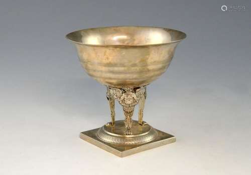 German white metal bowl on stand, with three suppo