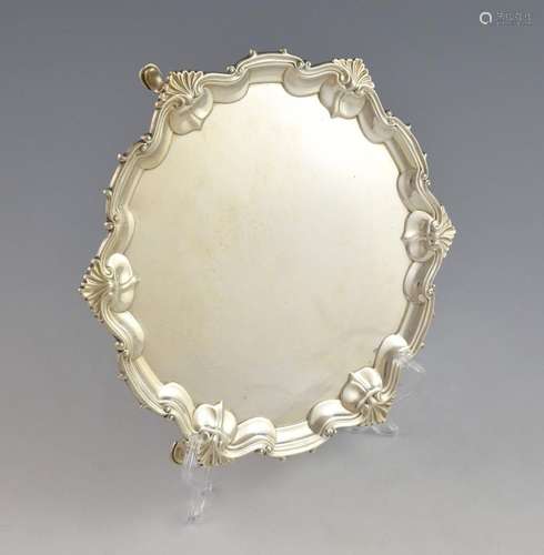 George V silver salver with shell and scroll mould