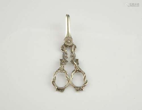 Victorian silver grape scissors, with scrolling gr