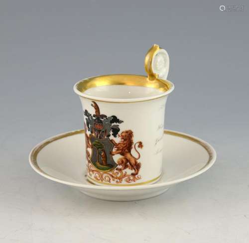 19th Century Dresden cabinet cup, decorated with a