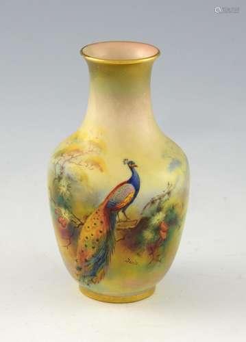 Royal Worcester vase painted with a peacock, shape